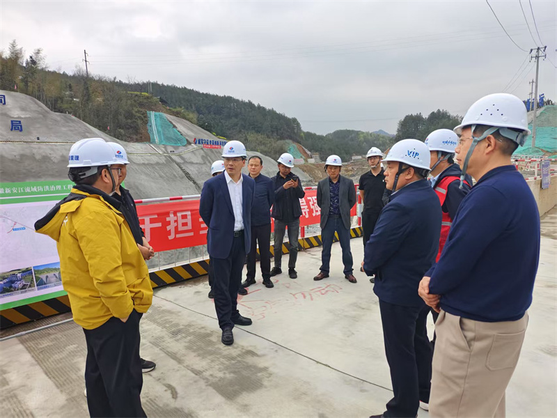 3月27日，县长王奇勇带队调研防洪工程项目建设情况，黄山开云中国集团党委书记、董事长洪筱明，副总经理张高峰陪同调研。.jpg